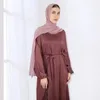 Etnik Giyim Kemerli Kadınlar İçin Katı Abaya İslam Saten Müslüman Elbise Günlük Abayas İç Elbiseler Dubai Mütevazı Mıh