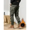 Multi-Pockets Winter Cargo Pants Men Fleece Liner Thick Warm Slim Fit Joggers Streetwear Casual Cotton Thermal Trousers 240112