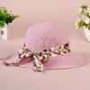 Szerokie brzegowe czapki koronkowe wstążki Bowknot Women słomy kapelusz składany ochrona przed słońcem Lady Girl Summer Outdoor Beach Tour Panama Caps