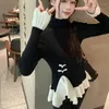 Maglioni da donna Autunno Inverno Dolce pullover lavorato a maglia Donna Chic stile cinese Bottoni Chi-pao Maglione a collo alto irregolare Y2k
