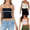 Kvinnors tankar Kvinnor Camis Crop Tops Summerkläder Basic Spaghetti Strap Square Neck Contrast Color Camisole Sexig klubb