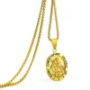 Saint Christopher Necklace Man 14k Yellow Gold Catholic Patron St Medal Pendant Jewelry Traveler Medallion Necklaces