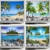 Wandteppich am Meer, Landschaft, Outdoor-Poster, Strand, Hawaii, Kokospalmen, Insel, schlichter, moderner Stil, Wandbehang, Naturwandbild, Leinwand 240113