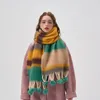 Handmade Wool Ball Scarf Colorful Rainbow Striped Mohair Cashmere Winter Thickened Shawl Neckband Warm Scarf Couples Accessories 240112