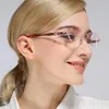 Sonnenbrillenrahmen, ultraleichte Damen-Brillenrahmen, rahmenlose Schnittkantenbrillen, verschreibungspflichtige progressive Farblinsen, pochrom