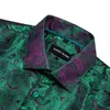 Camisas de seda de luxo para homens verde paisley manga comprida bordado tops formal casual regular slim fit blusas anti rugas 615 240112