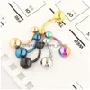 Anodiserat rostfritt stål navelknappringar Belly Piercing Brosk Helix kroppsmycken tragus örhänge blandning 6 färger droppleverans dh3ai