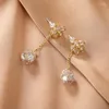 Studörhängen Xiyawang Shinning Zircon Flower Ball Korean Långt för Women Lady Chic smycken Simple Front and Back Earings