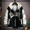 Trendy Hip Hop Hooded Baseball Uniform Unisex Lätt sportkläder Jacket Herrbomberjackor Autumn Coat Letter Tryckt 240113