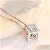 S925 Sugar Cube Chain 1 CT Mosan Diamond Moissanite S Square Pendant Necklace for Women Gift Drop Delivery DHMQE