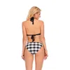 13 Colors Cute Halter Bikini Set Women High/Low Waist Sexy Swimwear Two Pieces Bandage Solid/Plaid Breathable Bathing Suit 240112