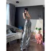 Stage Wear Silver Gray High Waisted Sequin Pants Set Two-Piece Spicy Girl Outfit Jazz Dance Costumes Hip Hop Performance DN17174