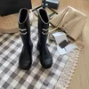 Fashion women designer rain boots over the knee c letter knee length long boots black khaki jelly rubber luxury women knee boots