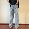 Calças masculinas versão coreana de jeans elegantes rua hip-hop punk y2k cintura alta perna reta larga céu azul preto