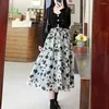 Casual Dresses Fall Dress Soft Lightweight Fabric Floral Print V Neck Midi For Women A-Line Loose Hem Patchwork Button Decor