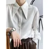 Women's Blouses Temperament Solid Color Pointed Collar Shirt Autumn 2024 High Quality Chic Ladies Shirts Simple Loose White Top