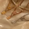 Collane a sospensione collana di marca elegante per donne in argento in argento rosa-oro-oro in acciaio inossidabile catena di colletti a doppia catena francese