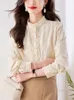 Blouses pour femmes Style français Col à volants Chemise en coton à manches longues brodée pour femmes Printemps Automne 2024 Design Sense Niche Top Blusas