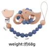 New Baby Teethers Toys Baby Pacifier Clip Wooden Teethers Bracelet SetSilicone Beads Infants Teething Toy Anti-lost Chain Cartoon Star Cloud Cat
