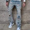 Мужские брюки, мужские рваные джинсовые джинсы Y2K в стиле хип-хоп, повседневные, с высокой талией, разрушенные, прямого кроя, широкие мешковатые штаны