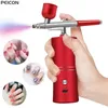 Portable nail spray gun with compressor used for nail cake painting process mini nail art spray gun 240113