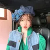 Bérets 3D fleurs Denim bleu camélia béret chapeaux pour femmes printemps été décontracté peintre casquettes