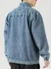 Stand Collar Denim Jacket Men Casual Autumn Zip Closure Coat Loose Baggy Blue Retro Man Fashion Clothing 240113