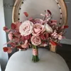 Wedding Flowers PEORCHID Elegant Dusty Pink Bride Bouqet Buque De Novia Simulation Hand Holding For Bouquet Ramos 2024