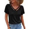 T-shirt da donna Camicia da donna con scollo a V Tinta unita Maniche con volant Ragazza Top con spalline incrociate