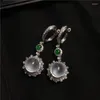 Boucles d'oreilles pendantes Simple mode blanc clair de lune pierre gemme fleurs de Jade Transparent clair pur fille tempérament Romance bijoux