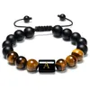 Charme pulseiras iniciais pulseiras para homens carta link artesanal natural preto onyx tigre olho pedra contas trançada corda significado bracel dh07p