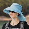 Breite Krempeln Hüte Frauen Großer Sonnenhut Eimer Sommer Outdoor Anti-UV-Fischerei Wanderhals Schutz Schal Visor Cap Ladies Motorhaube