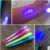 Bolígrafos multifunción al por mayor Light UV LED Pen Paquete de tarjeta de blister individual para cada negro con luces violetas Tra Tinta invisible MTI F Dhjxy