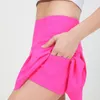 lu Women Sports Yoga Skirt Workout Shorts Zipper Pleated Tennis Golf Skirt Anti Exposure Fitness Short Skirts with Pocket 88286