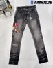Мужские дизайнерские джинсы Amirs High Street Hole Star Patch Мужские женские брюки amirs с вышивкой звездой и эластичными брюками узкого кроя Джинсовые брюки нового стиля