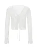 Blusas femininas Mulheres Lace Crop Top Y2K Sheer Malha Ver através de Flare Manga Longa Gravata Frente Slim Cardigan Clubwear