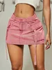 Trendy Street Tooling Style Flap Pocket Ribbon Detail Slim Workwear Denim Mini Skirt High Clothing 240112