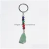 Porte-clés en pierre brute de mode 7 couleurs Chakra Perles Chaîne Pendentif Porte-clés Pierres de Quartz Naturel Rose Cristal Porte-clés Drop Livraison Dhnqd