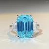 Anéis de cluster moda azul colorido zircon esmeralda corte árvore pedra 925 prata esterlina noivado para mulheres