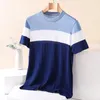 Men's T Shirts Summer Luxury Lyocell Business Fashion Round Neck Striped Design Color Matching Mulberry Silk Short-sleeved T-shirt M-4XL