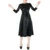 Casual Dresses Wetlook Women PVC Three-Quarter Sleeve Long Dress Faux Latex Fit and Flare Streetwear Party Clubwear Clothing S-7XL