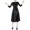 Robes décontractées Wetlook Femmes PVC Robe longue à manches trois-quarts Faux Latex Fit et Flare Streetwear Party Clubwear Vêtements S-7XL