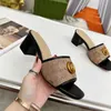 Pantofole da donna nuove Tacco medio Designer Pelle Moda Sexy ricamato Sandali con tacco grosso estivo 5,5 cm Taglia 35-44
