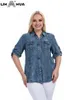 lih hua women's plus size denim shird spring fashion chubby織物綿240112のためのエレガント