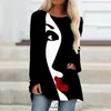 Kvinnors T-skjortor Maskrostryck Fashion Casual Simple Plus-Size Long Sleeve Loose Round Neck Top Autumn Bag Hip T-shirt