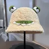 Boinas Mujeres Dibujos animados Rana Cubo Sombrero Ojos divertidos Pescador Cuenca Sombreros para Otoño Invierno Gorras de personalidad