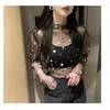 Women's T Shirts Korean Style Mesh Top Daisy Under Shirt 2024 Harajuku Cute Lace Flower Long Sleeve Drop