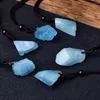 Pendant Necklaces Aquamarine Stone Blue Necklace Rope Chain Natural Quartz Raw Crystals Mineral Specimen