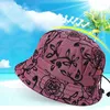 Bérets Vintage imprimé fleur seau casquette décontracté réglable cordon Panama casquettes extérieur crème solaire chapeau de plage personnes âgées pliable soleil