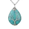 Hänge halsband Tree of Life Crystals Halsband Vattendropp Sten kvartstråd Wrap Natural Sweater Chain Lucky Jewelry Gift